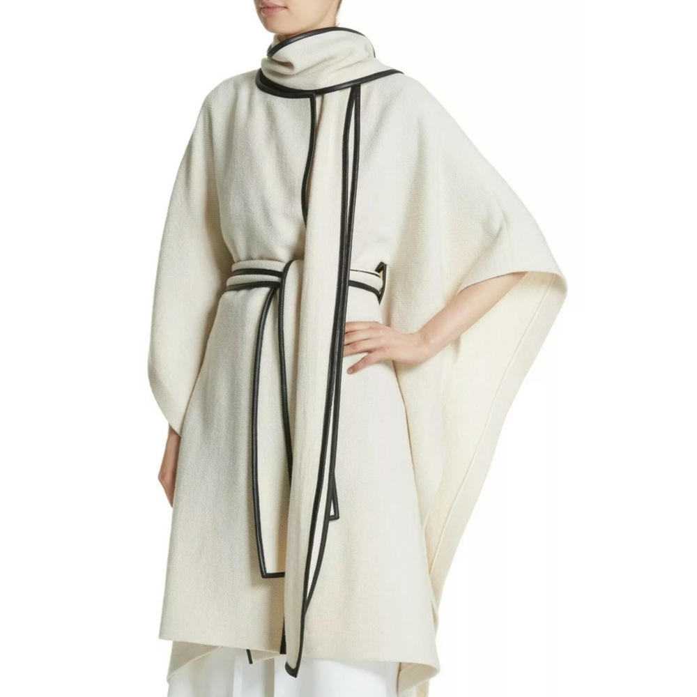 ROSETTA GETTY Cotton Wool Leather Scarf Cape Topper Coat Jacket S,M,L - Picture 7 of 13